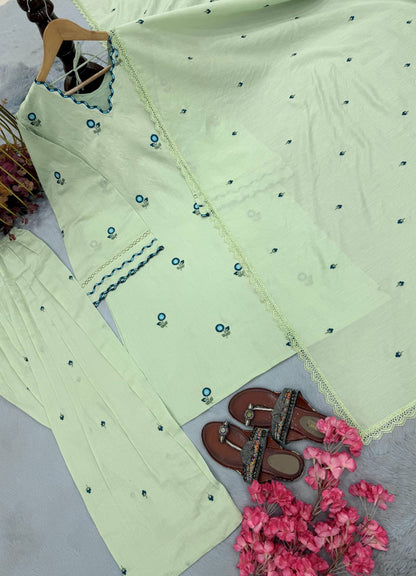 Designer Party Wear Look Mul Chandheri & Farshi Palazzo With Dupatta set