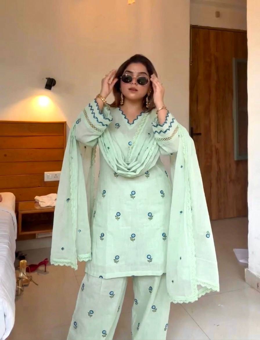 Designer Party Wear Look Mul Chandheri & Farshi Palazzo With Dupatta set