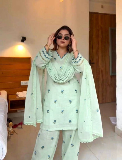 Designer Party Wear Look Mul Chandheri & Farshi Palazzo With Dupatta set