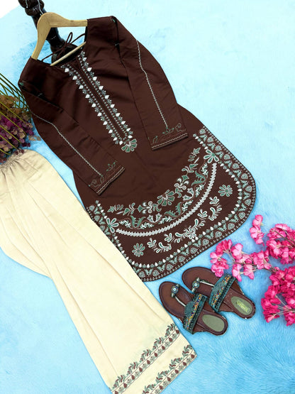 Designer Party Wear Look Roman Silk & Farshi Palazzo Set