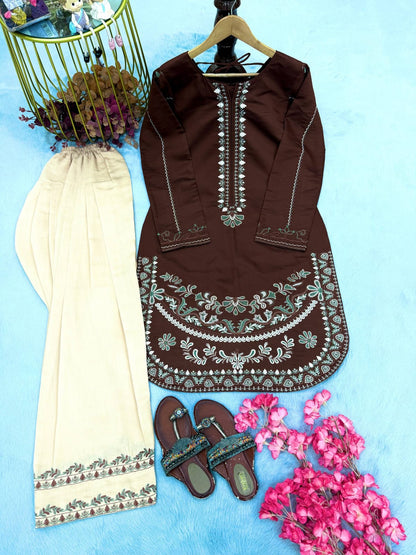 Designer Party Wear Look Roman Silk & Farshi Palazzo Set