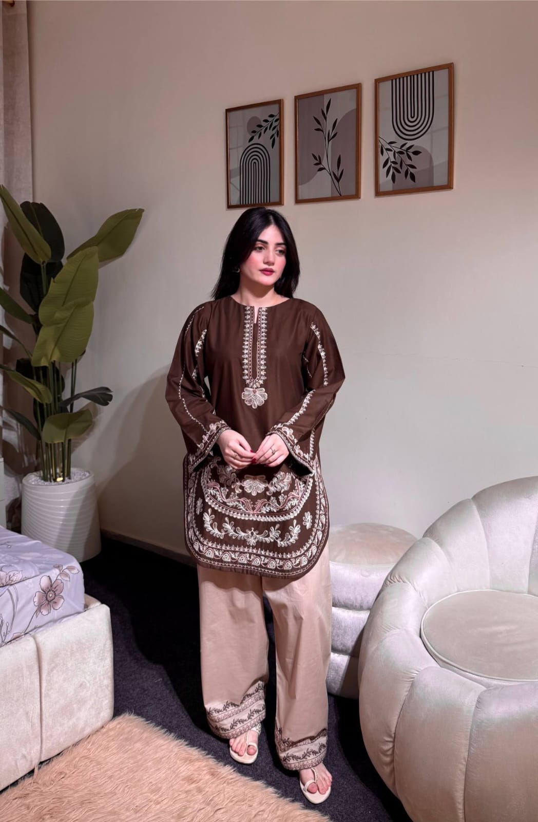 Designer Party Wear Look Roman Silk & Farshi Palazzo Set