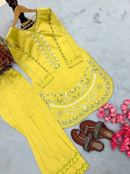 Designer Party Wear Look Roman Silk & Farshi Palazzo Set