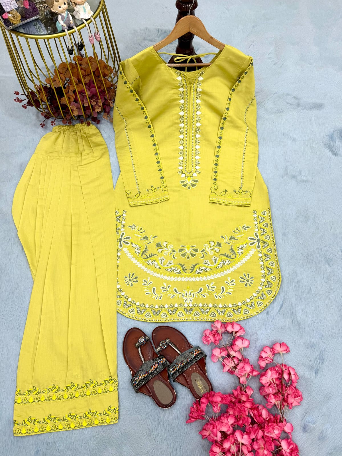 Designer Party Wear Look Roman Silk & Farshi Palazzo Set