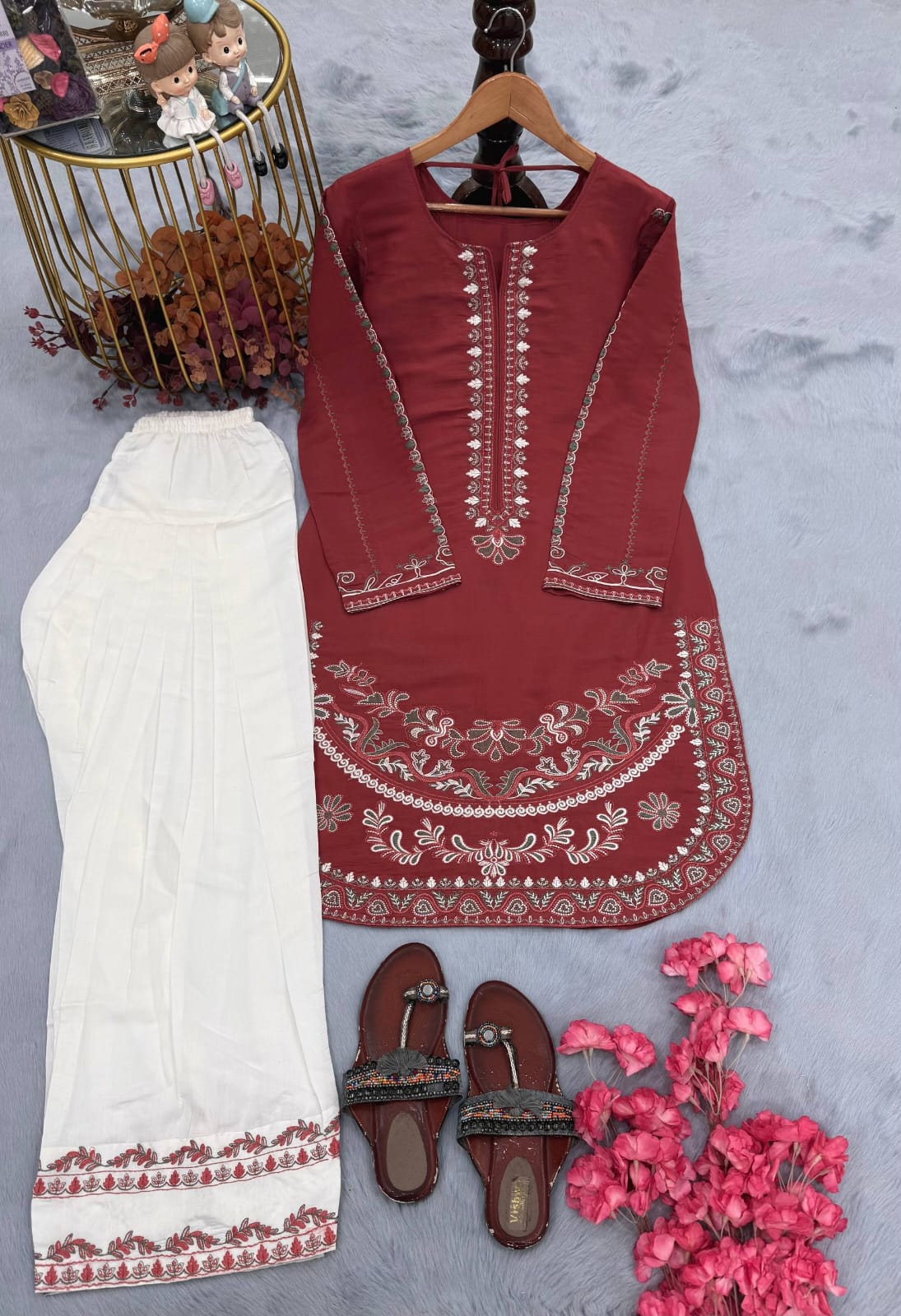 Designer Party Wear Look Roman Silk & Farshi Palazzo Set