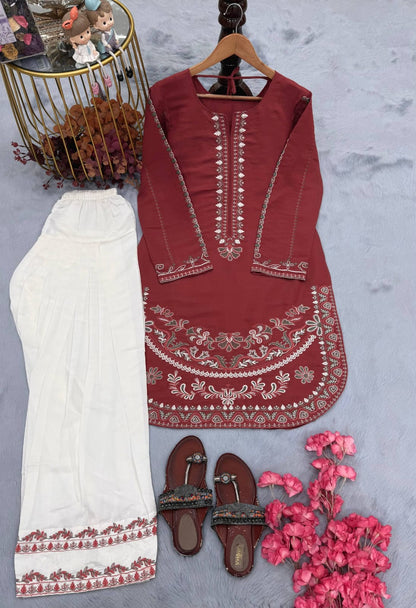 Designer Party Wear Look Roman Silk & Farshi Palazzo Set