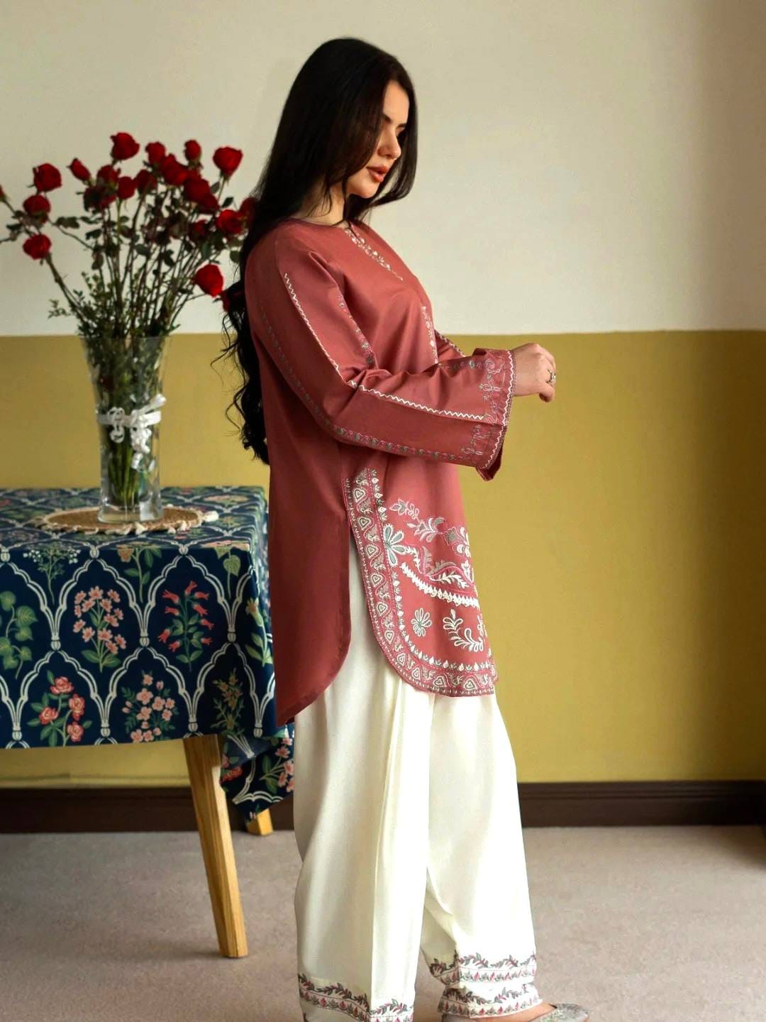 Designer Party Wear Look Roman Silk & Farshi Palazzo Set
