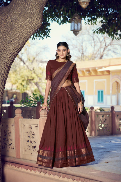 Maroon South Indian Poly Dyeable Half Saree Lehenga Choli Set