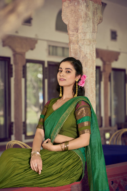 Parrot Green South Indian Poly Dyeable Half Saree Lehenga Choli Set