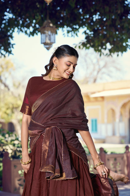 Maroon South Indian Poly Dyeable Half Saree Lehenga Choli Set