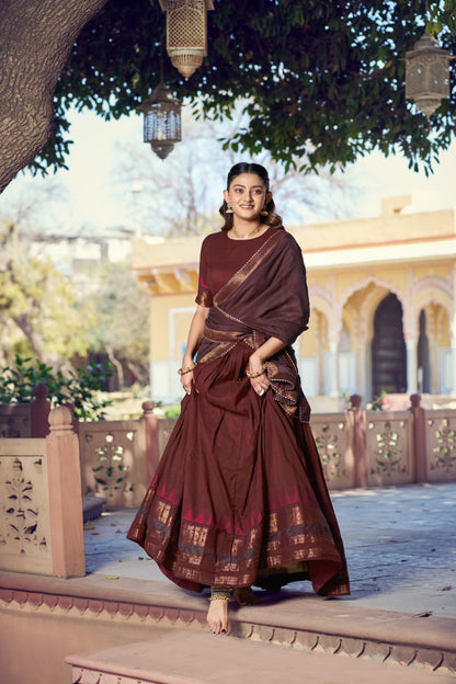 Maroon South Indian Poly Dyeable Half Saree Lehenga Choli Set