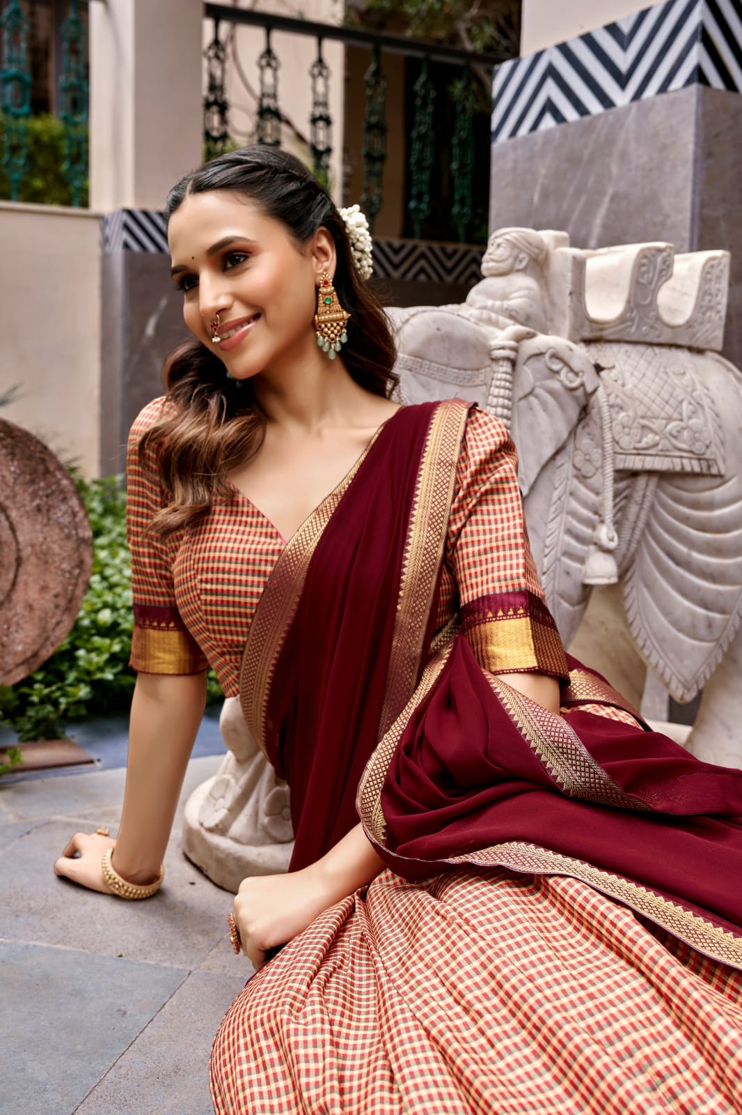 Maroon Kanchi Cotton South Indian Half Saree Lehenga Choli Set
