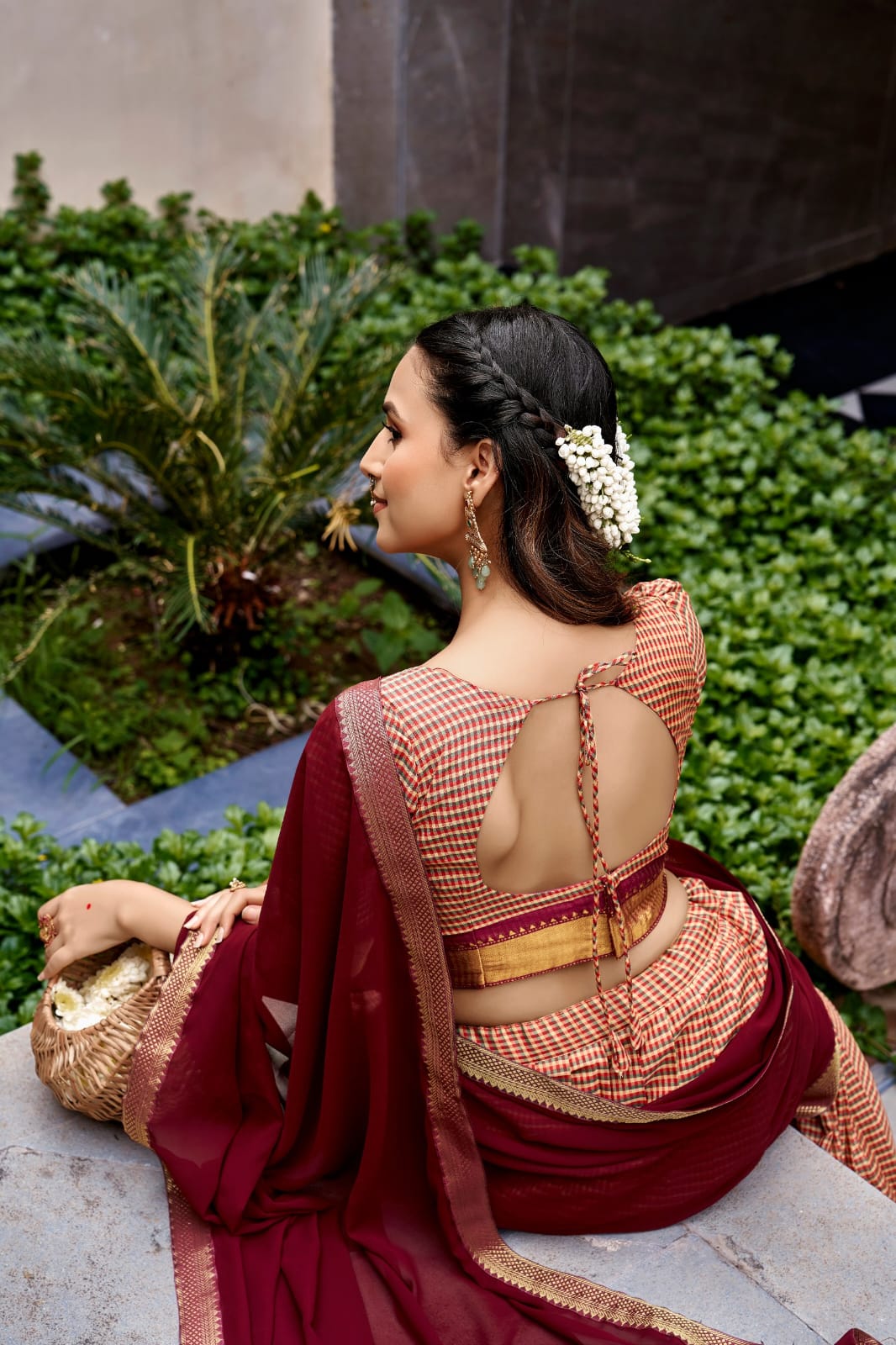 Maroon Kanchi Cotton South Indian Half Saree Lehenga Choli Set