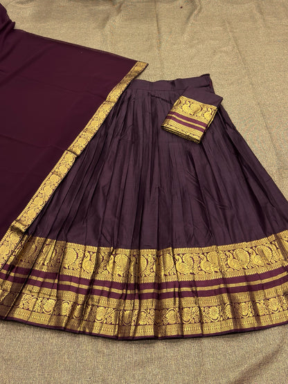 Wine color South Indian Kanchi Cotton Half Saree Lehenga Choli Set