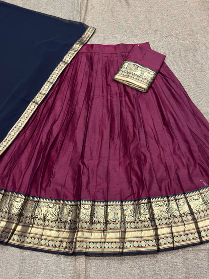 South Indian Kanchi Cotton Half Saree Lehenga Choli Set