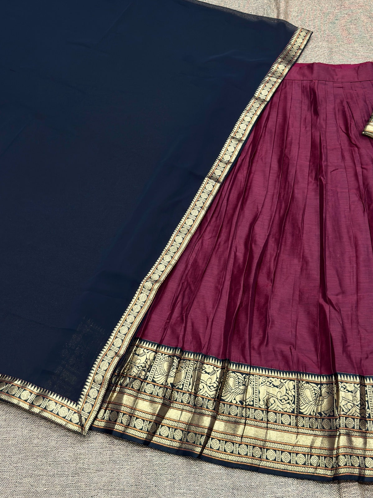 South Indian Kanchi Cotton Half Saree Lehenga Choli Set