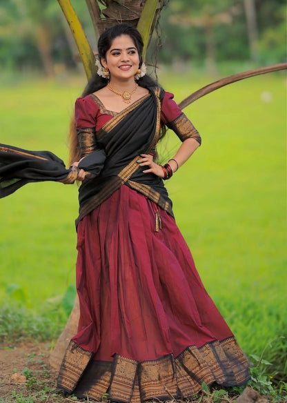 South Indian Kanchi Cotton Half Saree Lehenga Choli Set