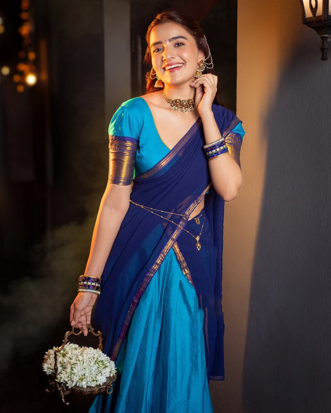 South Indian Kanchi Cotton Half Saree Lehenga Choli Set