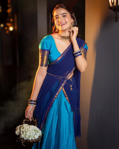 South Indian Kanchi Cotton Half Saree Lehenga Choli Set