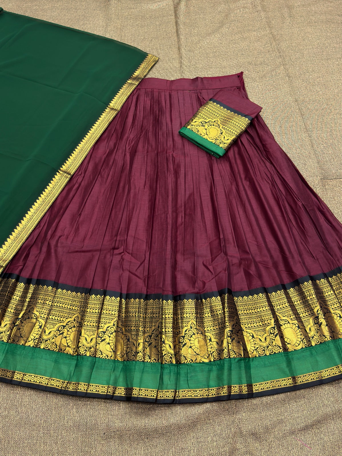 South Indian Kanchi Cotton Half Saree Lehenga Choli Set