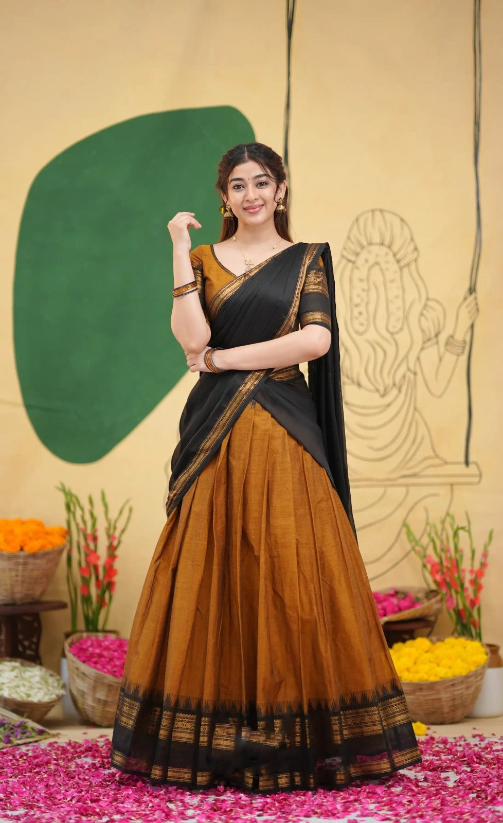 South Indian Kanchi Cotton Half Saree Lehenga Choli Set