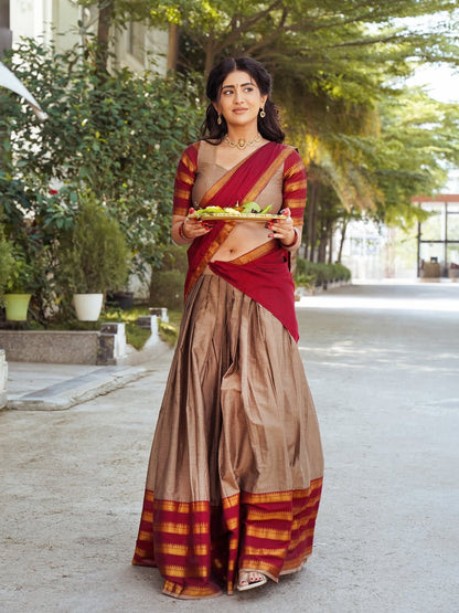 South Indian Kanchi Cotton Half Saree Lehenga Choli Set