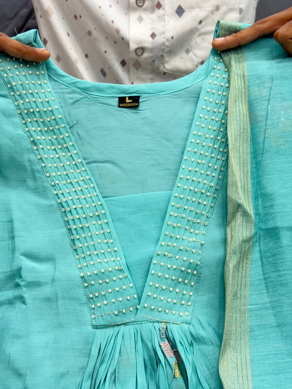 Designer Pure Mul Chaneri With Full Hand Work Nack and Wiving  Pure Banarasi Jequard Dupatta Set