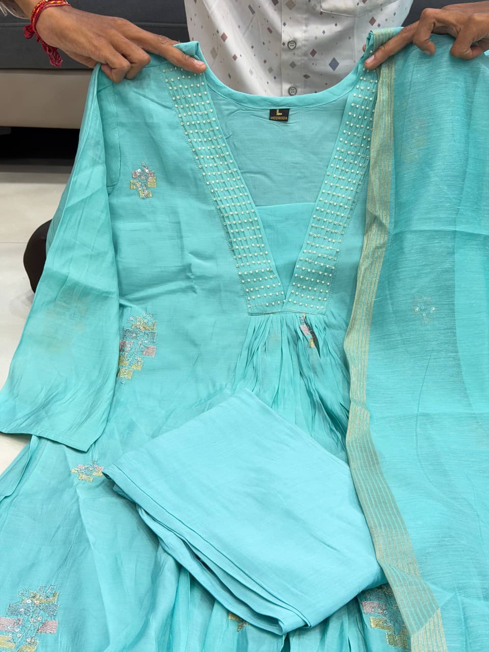 Designer Pure Mul Chaneri With Full Hand Work Nack and Wiving  Pure Banarasi Jequard Dupatta Set