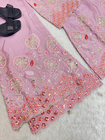 Pink Floral Embroidered Silk Co-ord set