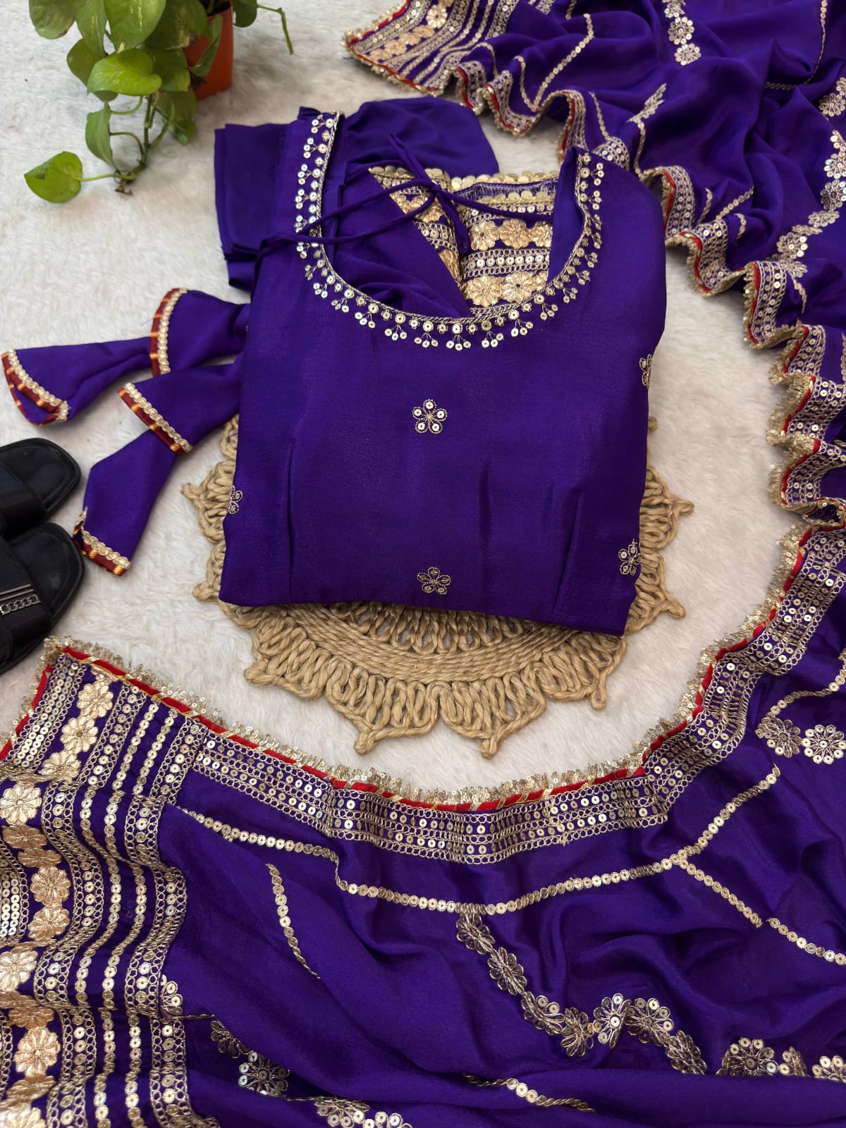 Purple color Gold Zari and Sequence and Embroidery work Party Wear Designer Anarkali Gown