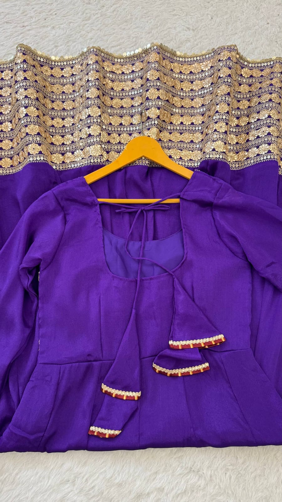 Purple color Gold Zari and Sequence and Embroidery work Party Wear Designer Anarkali Gown