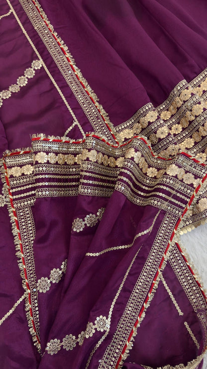 Wine color Gold Zari and Sequence and Embroidery work Party Wear Designer Anarkali Gown