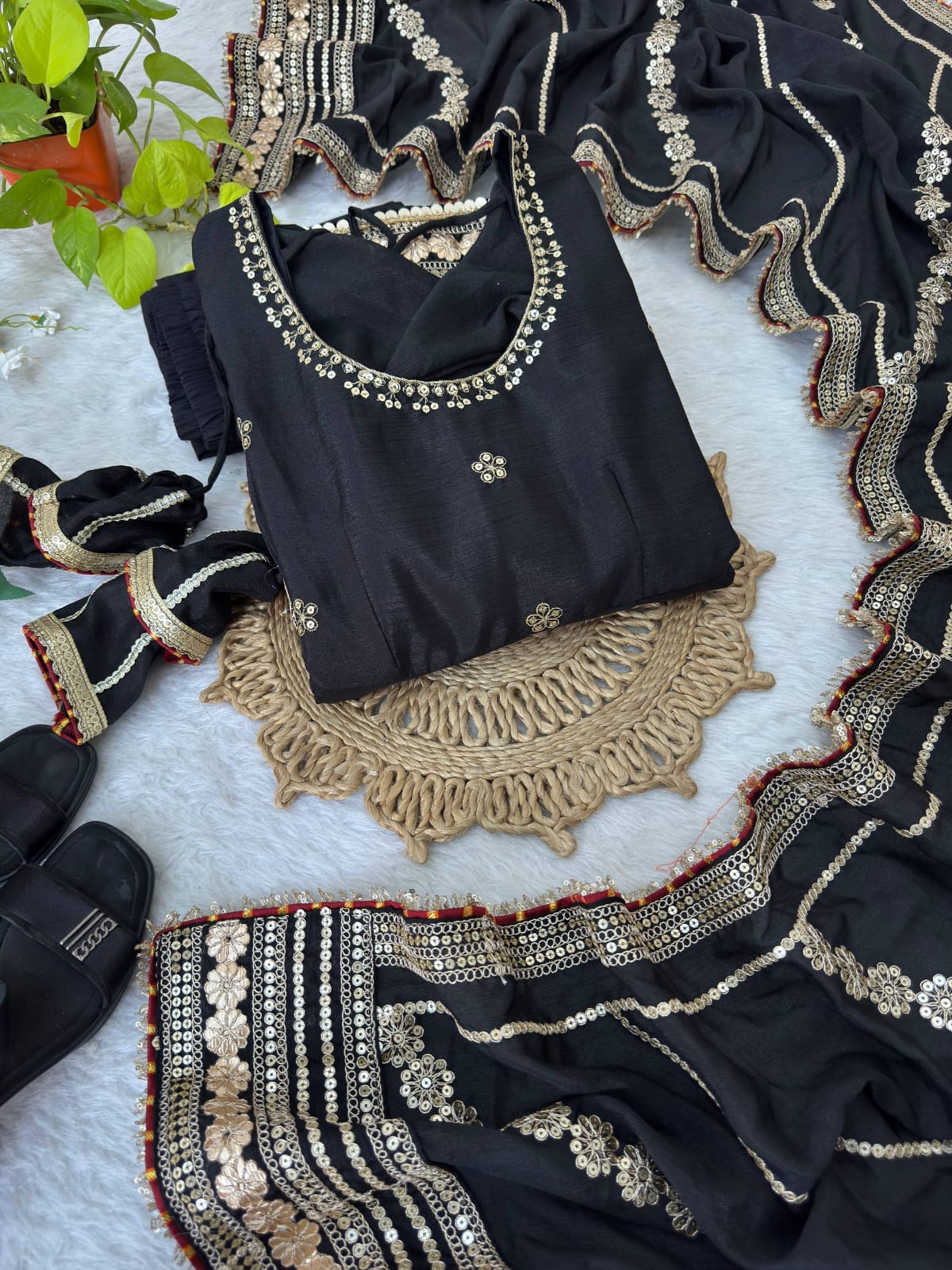 Black color Gold Zari and Sequence and Embroidery work Party Wear Designer Anarkali Gown