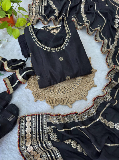 Black color Gold Zari and Sequence and Embroidery work Party Wear Designer Anarkali Gown