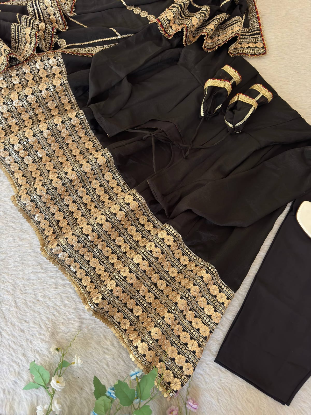 Black color Gold Zari and Sequence and Embroidery work Party Wear Designer Anarkali Gown