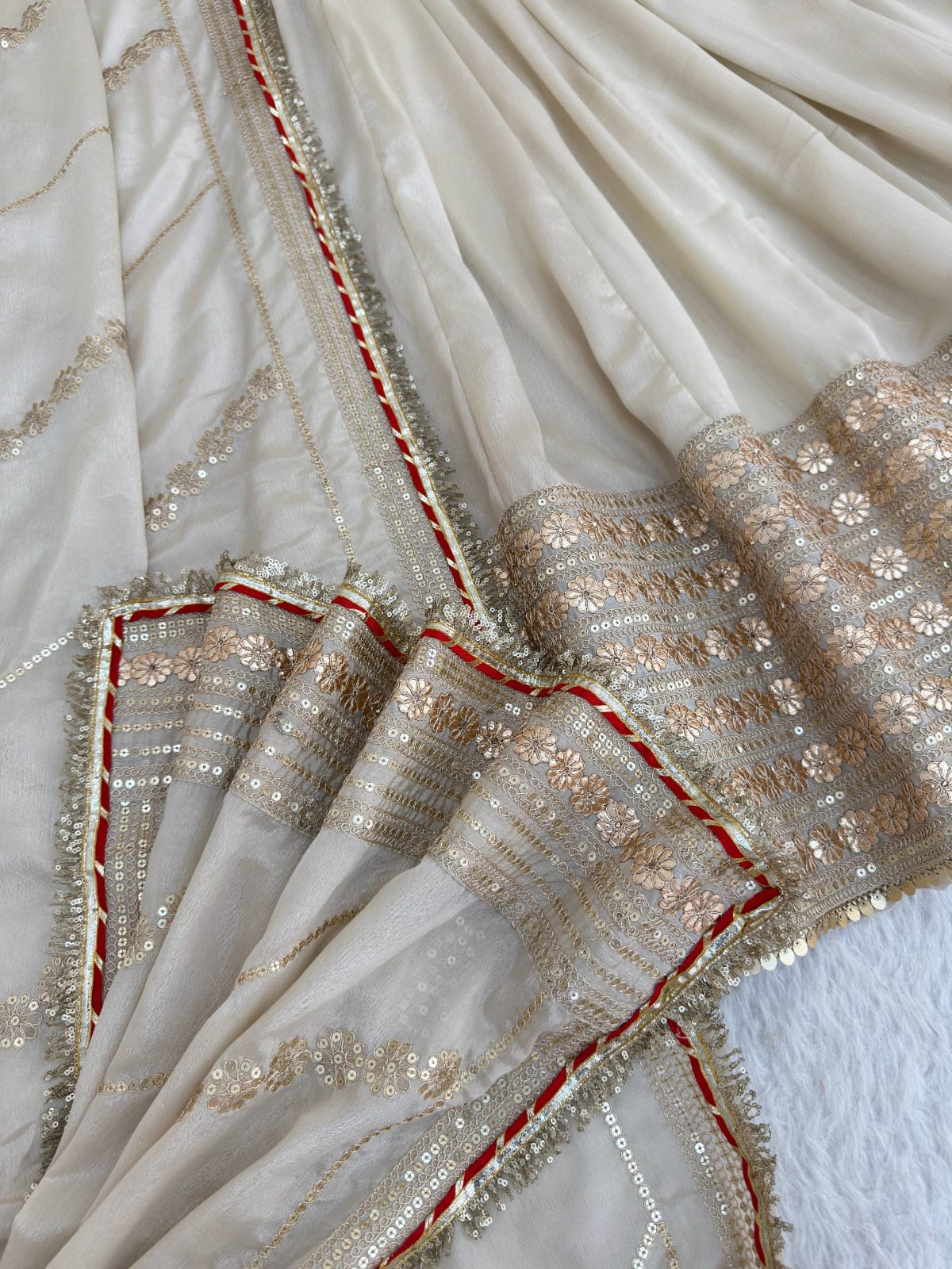 Beige color Gold Zari and Sequence and Embroidery work Party Wear Designer Anarkali Gown