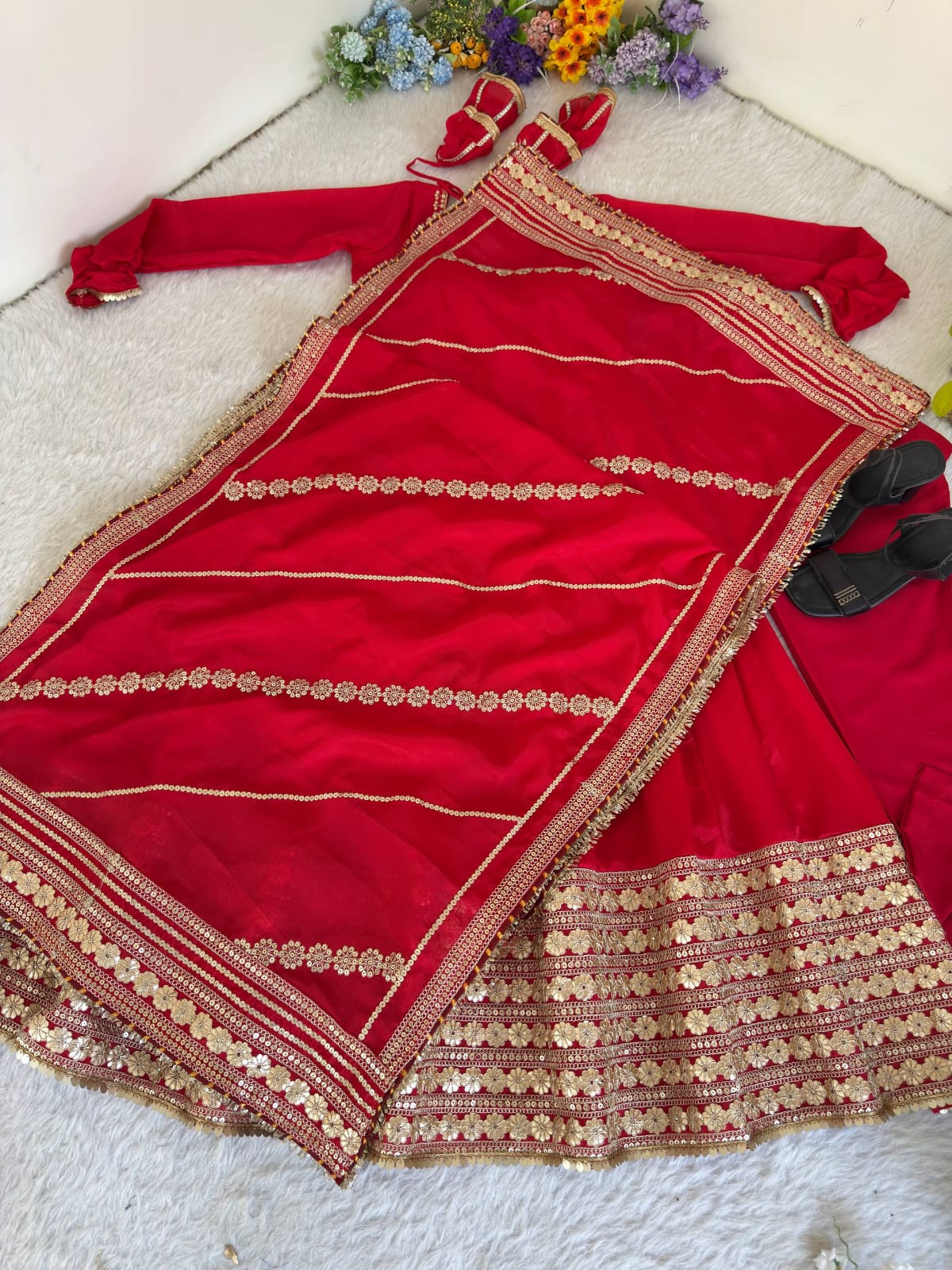 Red color Gold Zari and Sequence and Embroidery work Party Wear Designer Anarkali Gown
