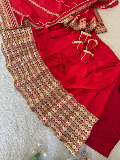 Red color Gold Zari and Sequence and Embroidery work Party Wear Designer Anarkali Gown