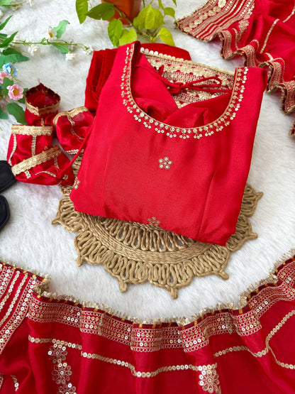 Red color Gold Zari and Sequence and Embroidery work Party Wear Designer Anarkali Gown