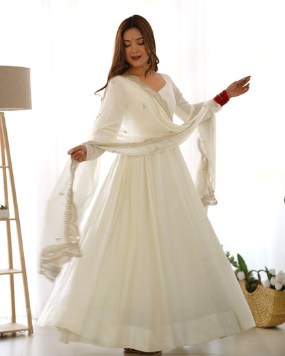 Off-White Roman Silk Anarkali Gown Pant and Dupatta