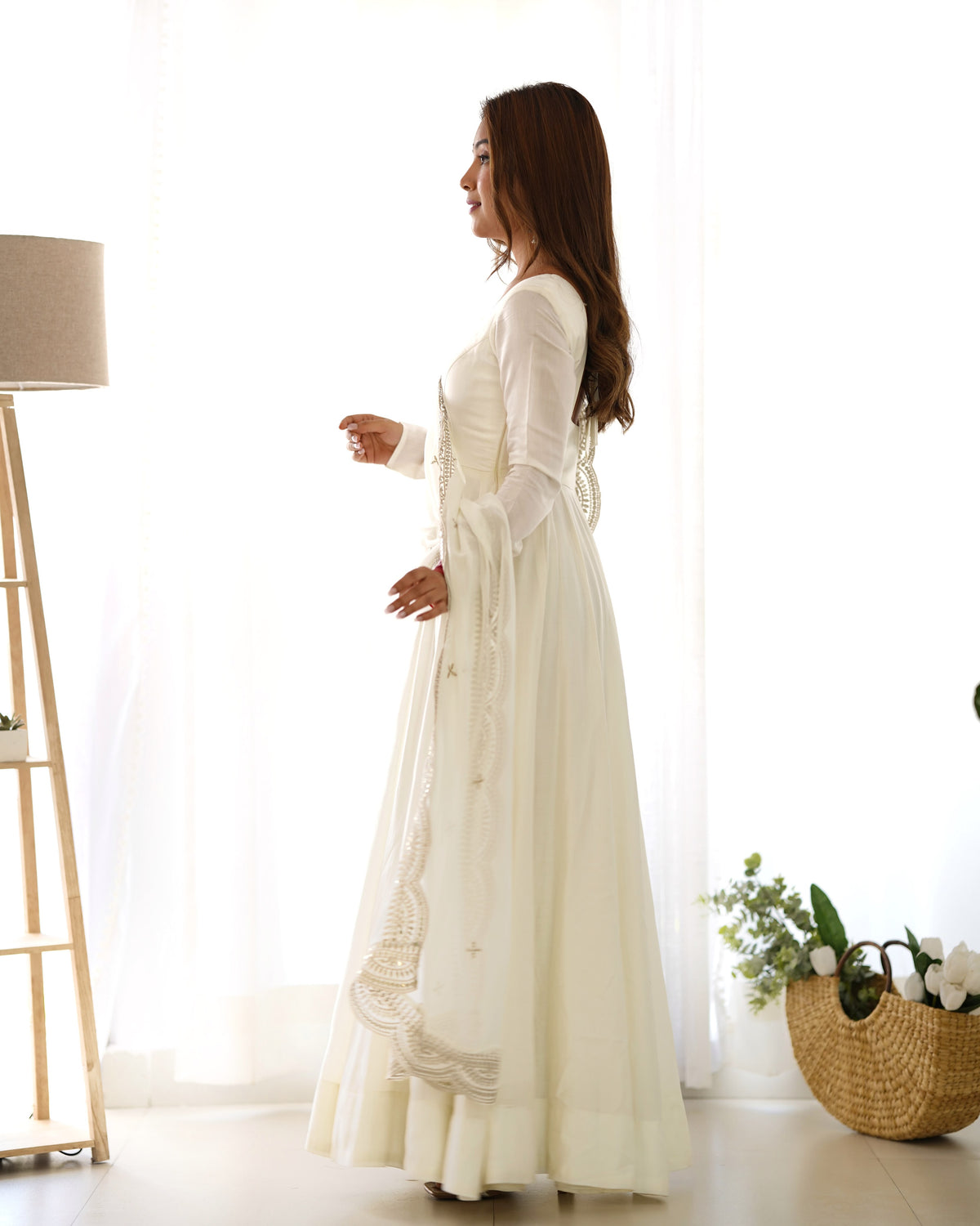 Off-White Roman Silk Anarkali Gown Pant and Dupatta