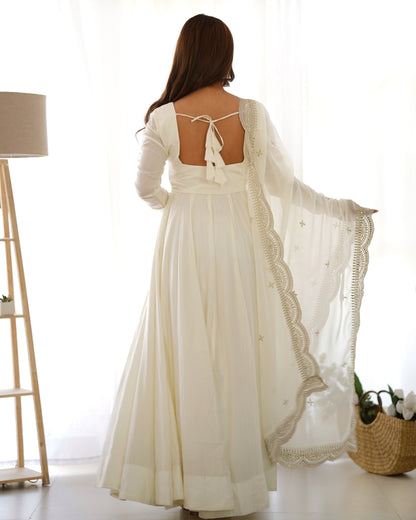 Off-White Roman Silk Anarkali Gown Pant and Dupatta