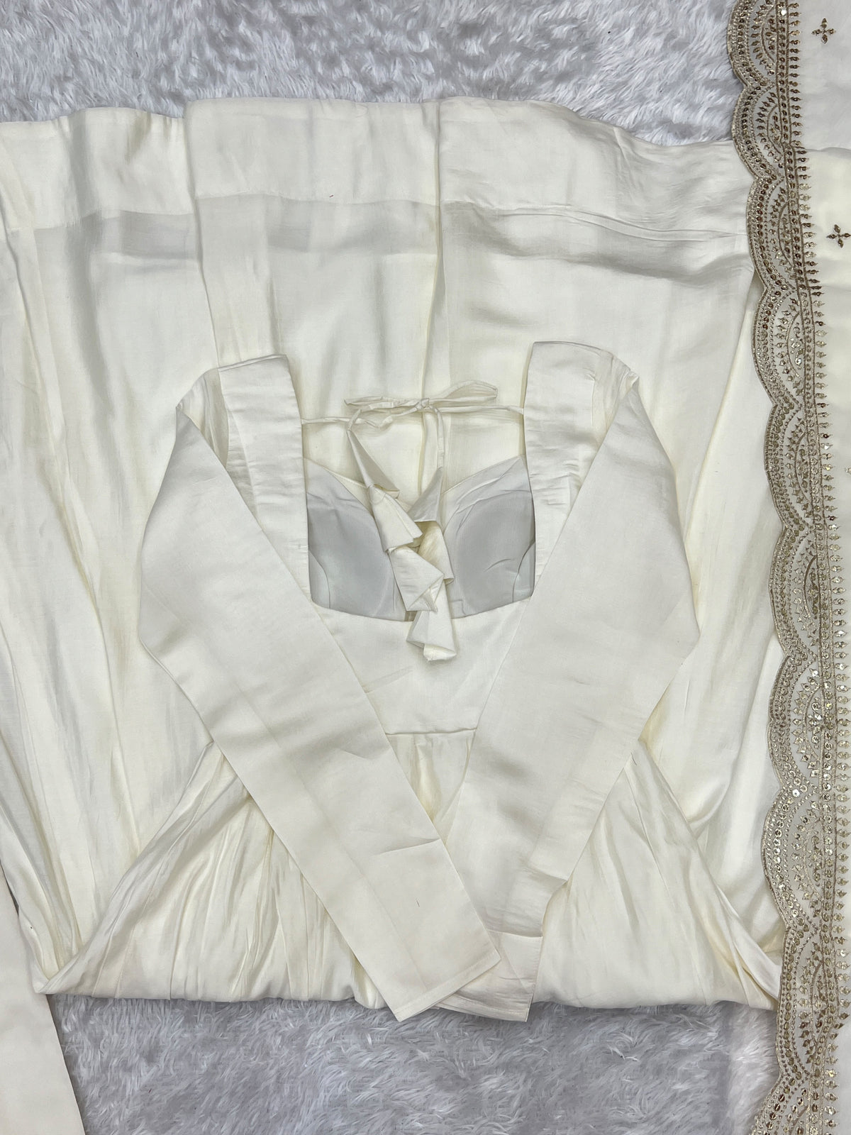 Off-White Roman Silk Anarkali Gown Pant and Dupatta