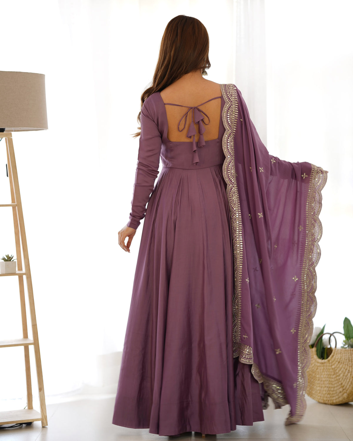 Onion Pink Roman Silk Anarkali Gown Pant and Dupatta