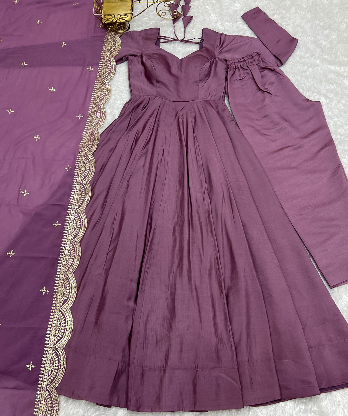 Onion Pink Roman Silk Anarkali Gown Pant and Dupatta