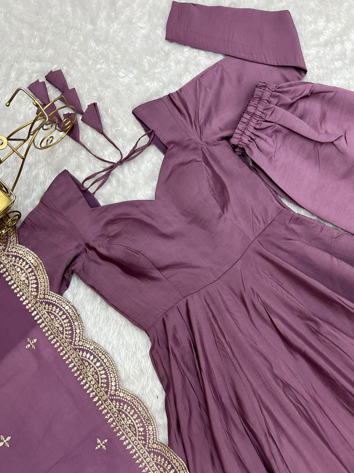 Onion Pink Roman Silk Anarkali Gown Pant and Dupatta