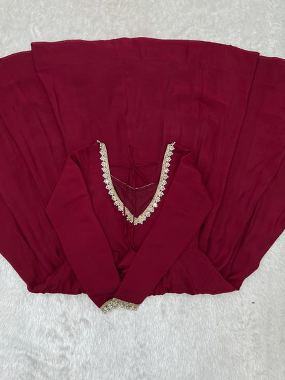 Maroon Mal Chanderi  Mirror Work Designer Anarkali Gown Pant and Dupatta