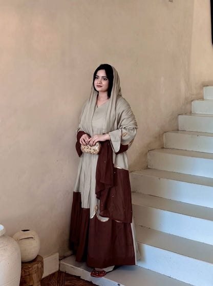 Designer Party Wear Look Pur Roman Silk Kaftan Dress & Palazzo With Dupatta set
