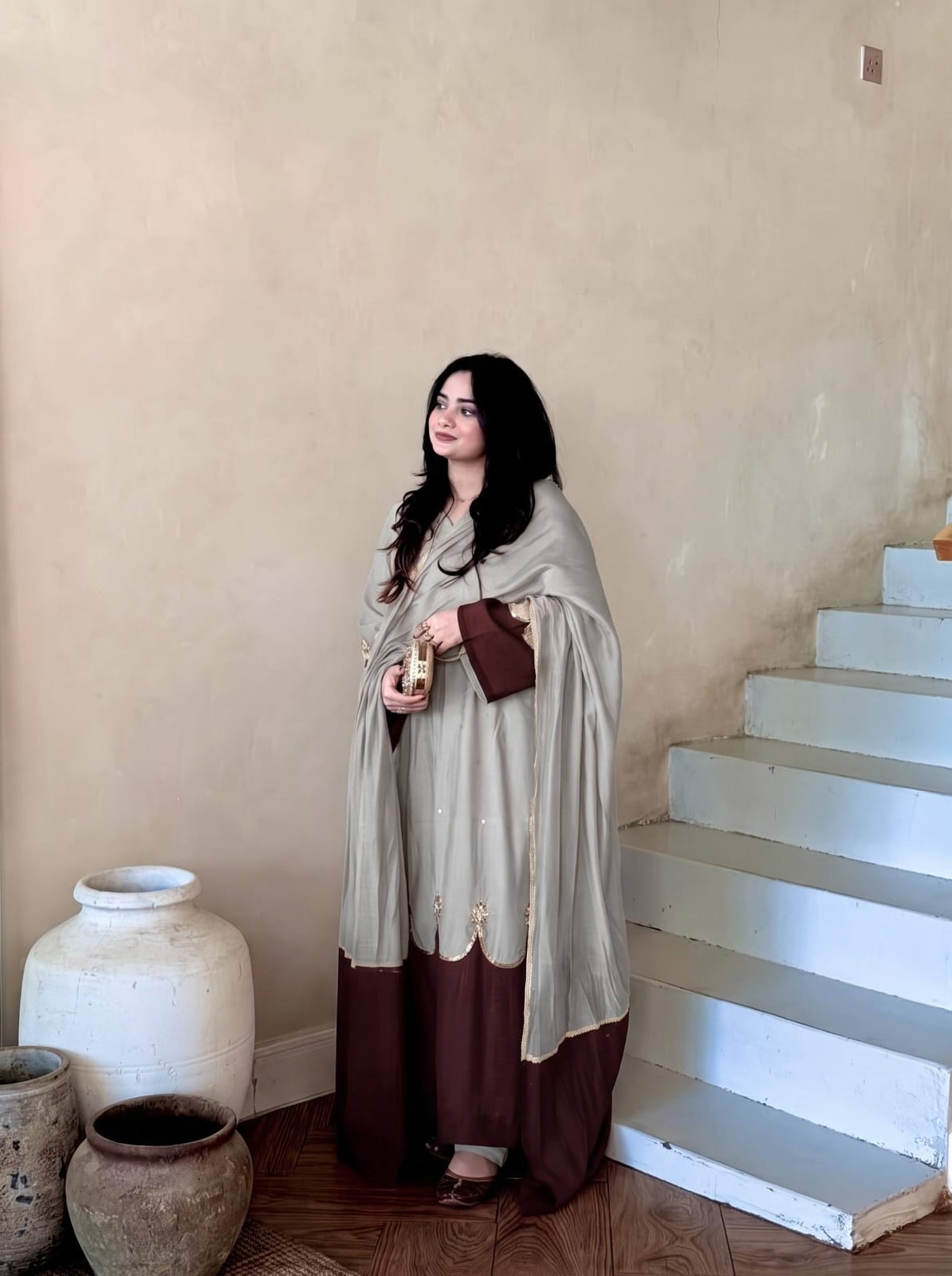Designer Party Wear Look Pur Roman Silk Kaftan Dress & Palazzo With Dupatta set