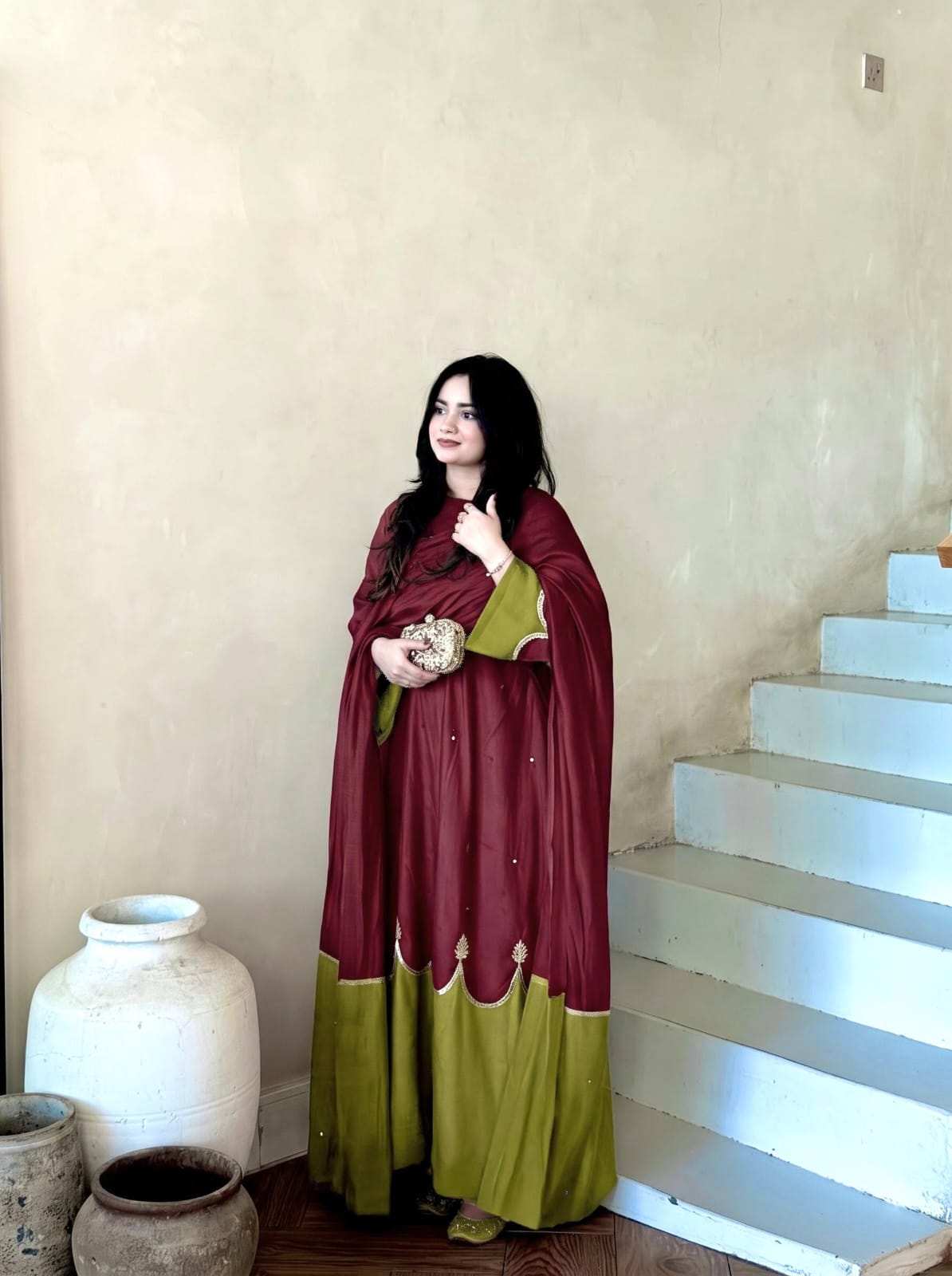 Designer Party Wear Look Pur Roman Silk Kaftan Dress & Palazzo With Dupatta set